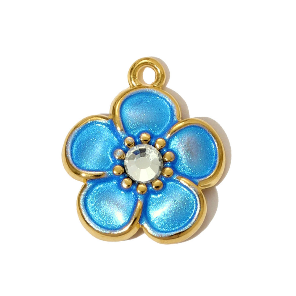 6pcs/pack French Two Tone Stainless Steel Rose Love Heart Necklace Pendants Enamel Flower DIY Earrings Charms Women Daisy Jewelry