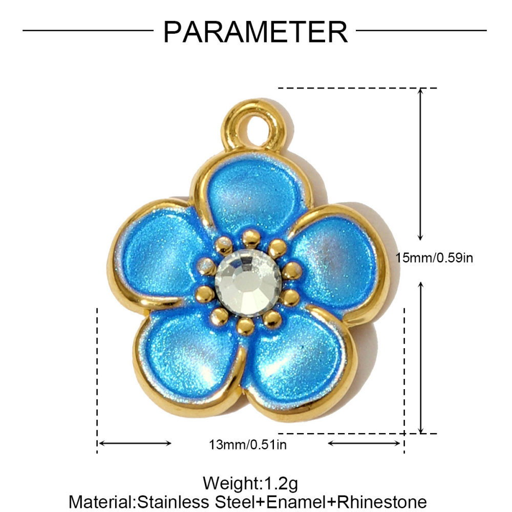 6pcs/pack French Two Tone Stainless Steel Rose Love Heart Necklace Pendants Enamel Flower DIY Earrings Charms Women Daisy Jewelry