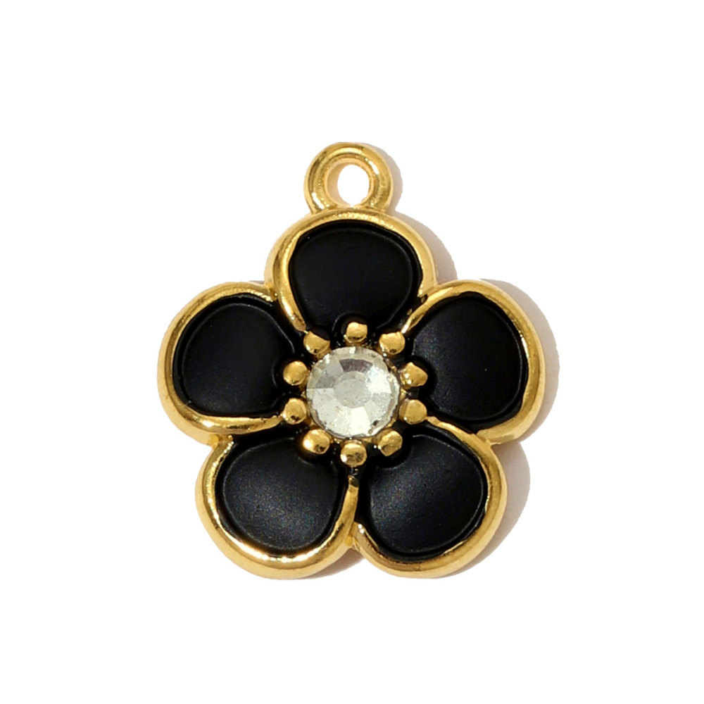 6pcs/pack French Two Tone Stainless Steel Rose Love Heart Necklace Pendants Enamel Flower DIY Earrings Charms Women Daisy Jewelry
