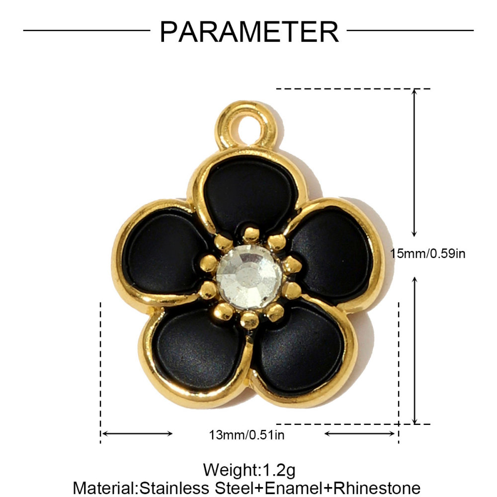 6pcs/pack French Two Tone Stainless Steel Rose Love Heart Necklace Pendants Enamel Flower DIY Earrings Charms Women Daisy Jewelry
