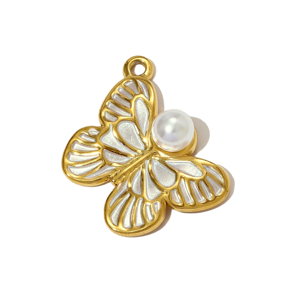 6pcs/pack French Retro Stainless Steel Enamel Butterfly Necklace Pendants Rhinestone Pearl  DIY Earring Charms Women Round Jewelry