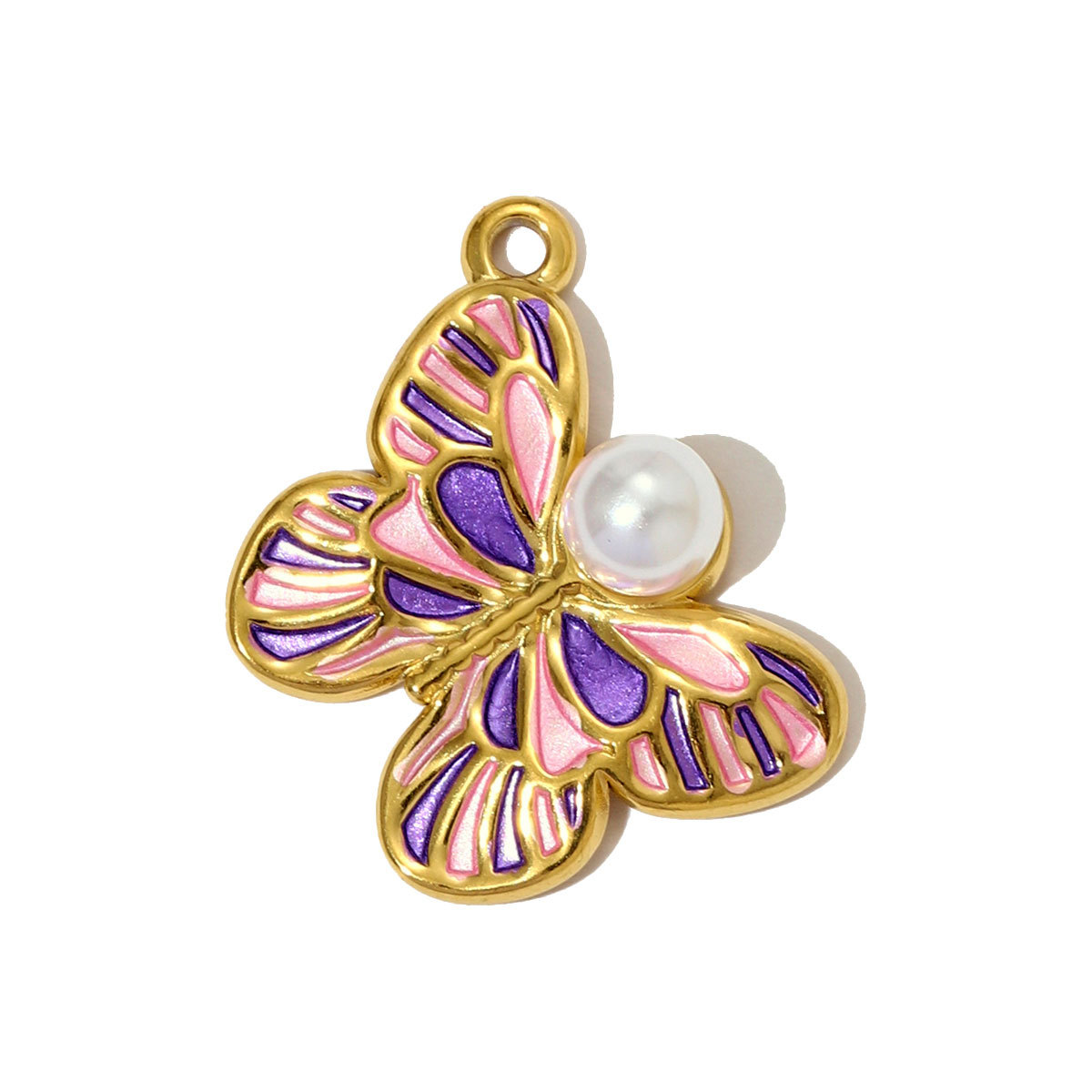 6pcs/pack French Retro Stainless Steel Enamel Butterfly Necklace Pendants Rhinestone Pearl  DIY Earring Charms Women Round Jewelry