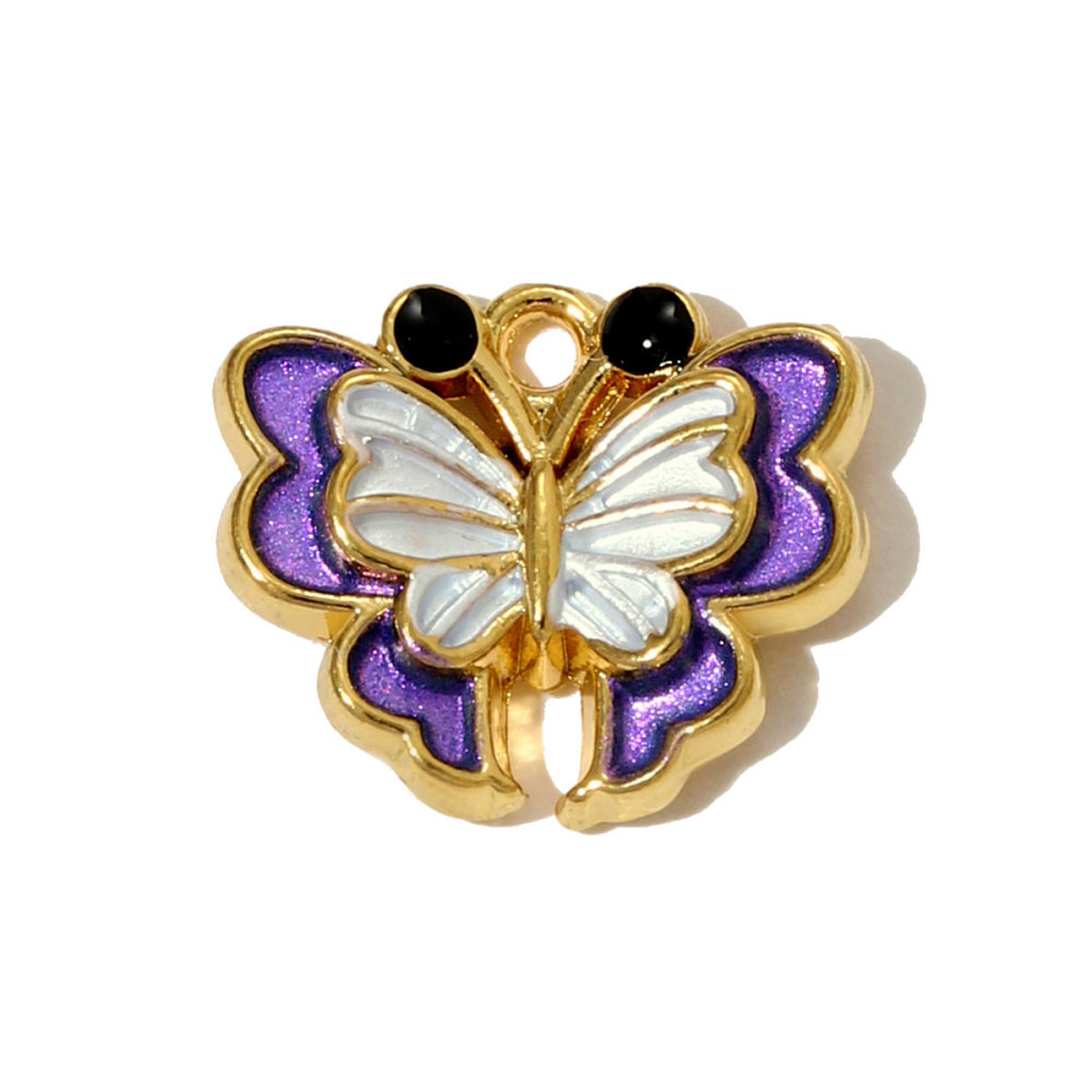 6pcs/pack French Retro Stainless Steel Enamel Butterfly Necklace Pendants Rhinestone Pearl  DIY Earring Charms Women Round Jewelry