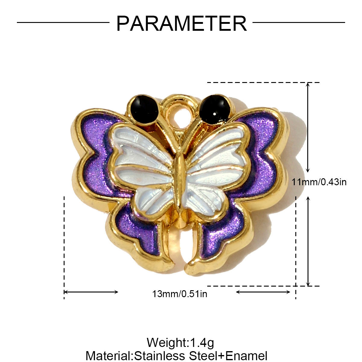 6pcs/pack French Retro Stainless Steel Enamel Butterfly Necklace Pendants Rhinestone Pearl  DIY Earring Charms Women Round Jewelry