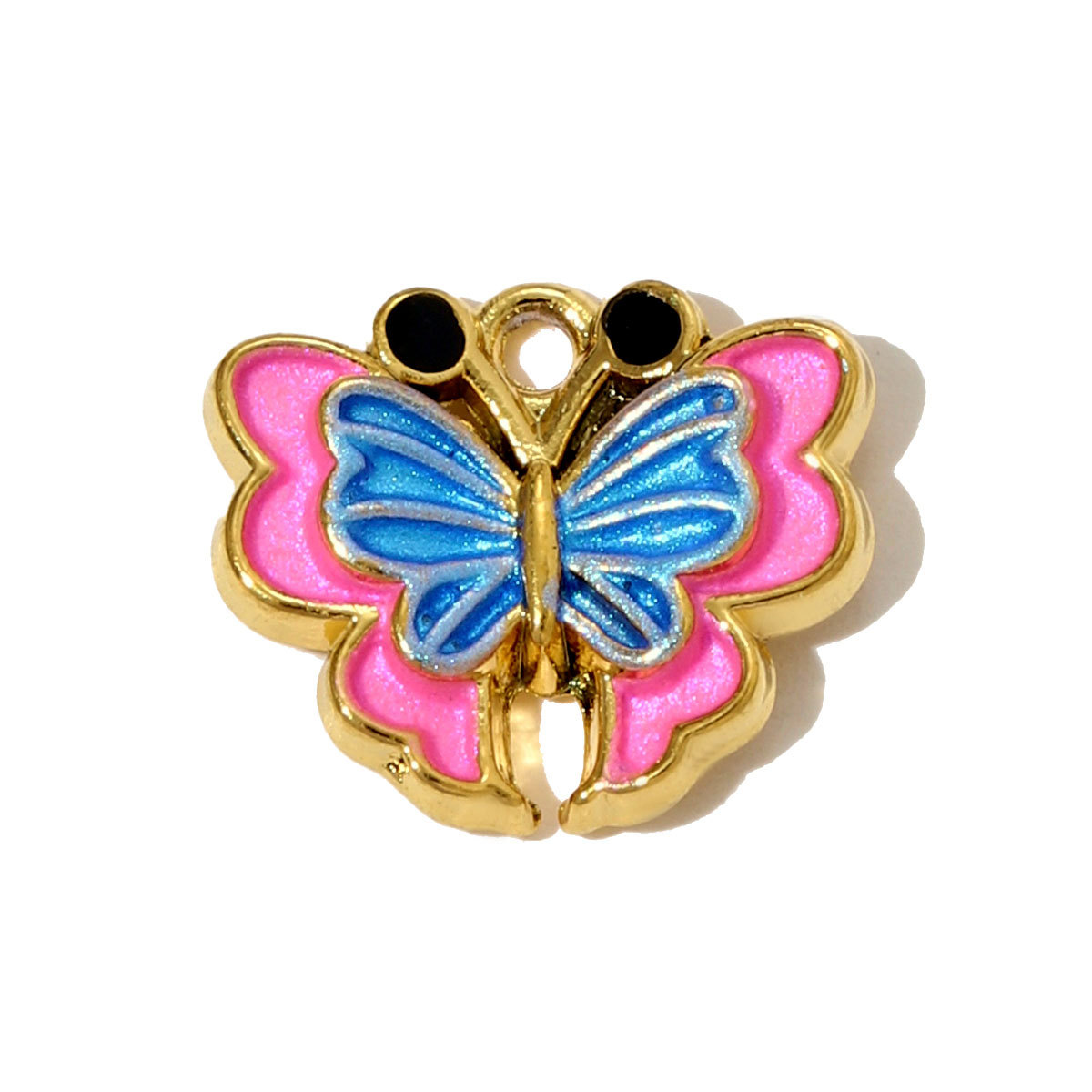 6pcs/pack French Retro Stainless Steel Enamel Butterfly Necklace Pendants Rhinestone Pearl  DIY Earring Charms Women Round Jewelry