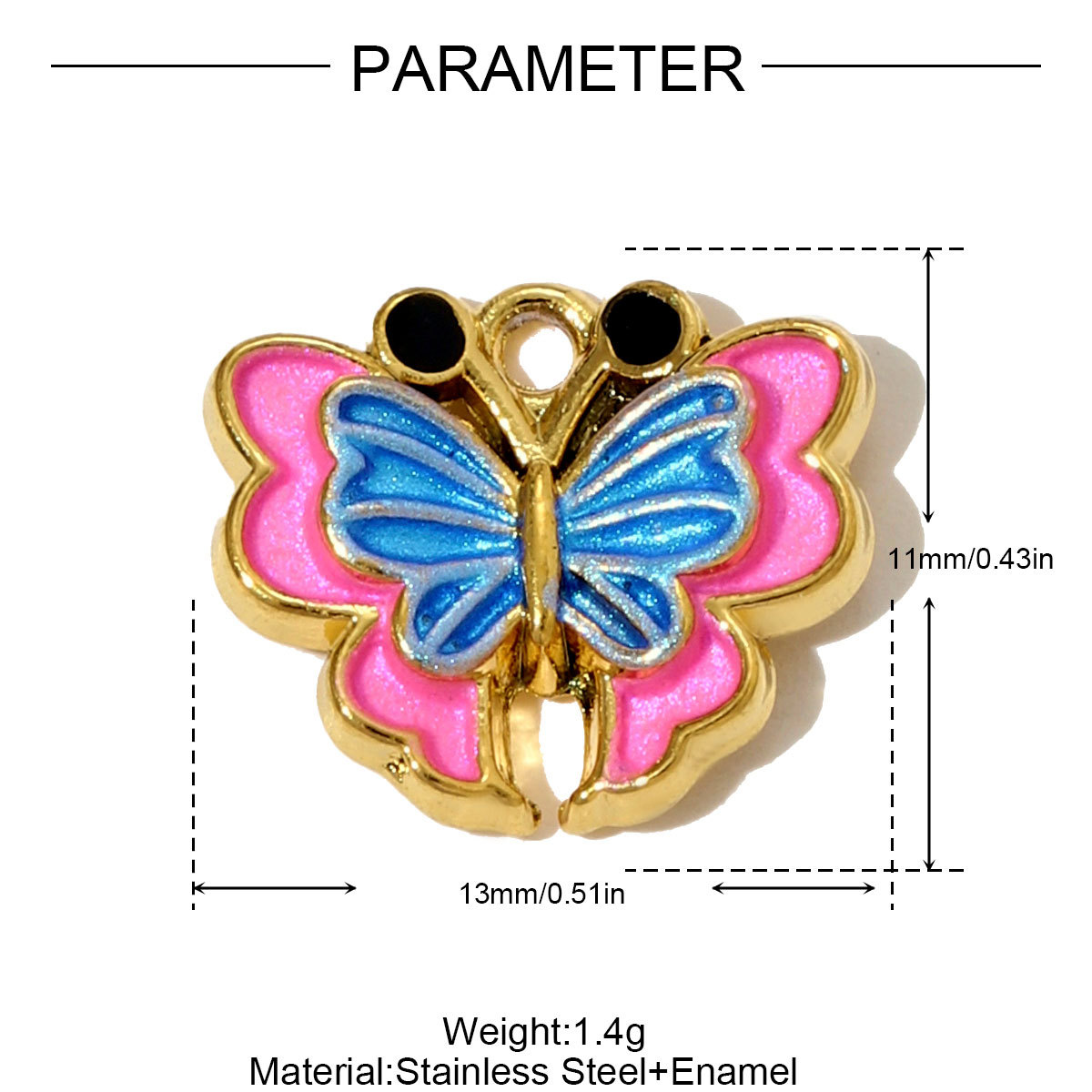 6pcs/pack French Retro Stainless Steel Enamel Butterfly Necklace Pendants Rhinestone Pearl  DIY Earring Charms Women Round Jewelry