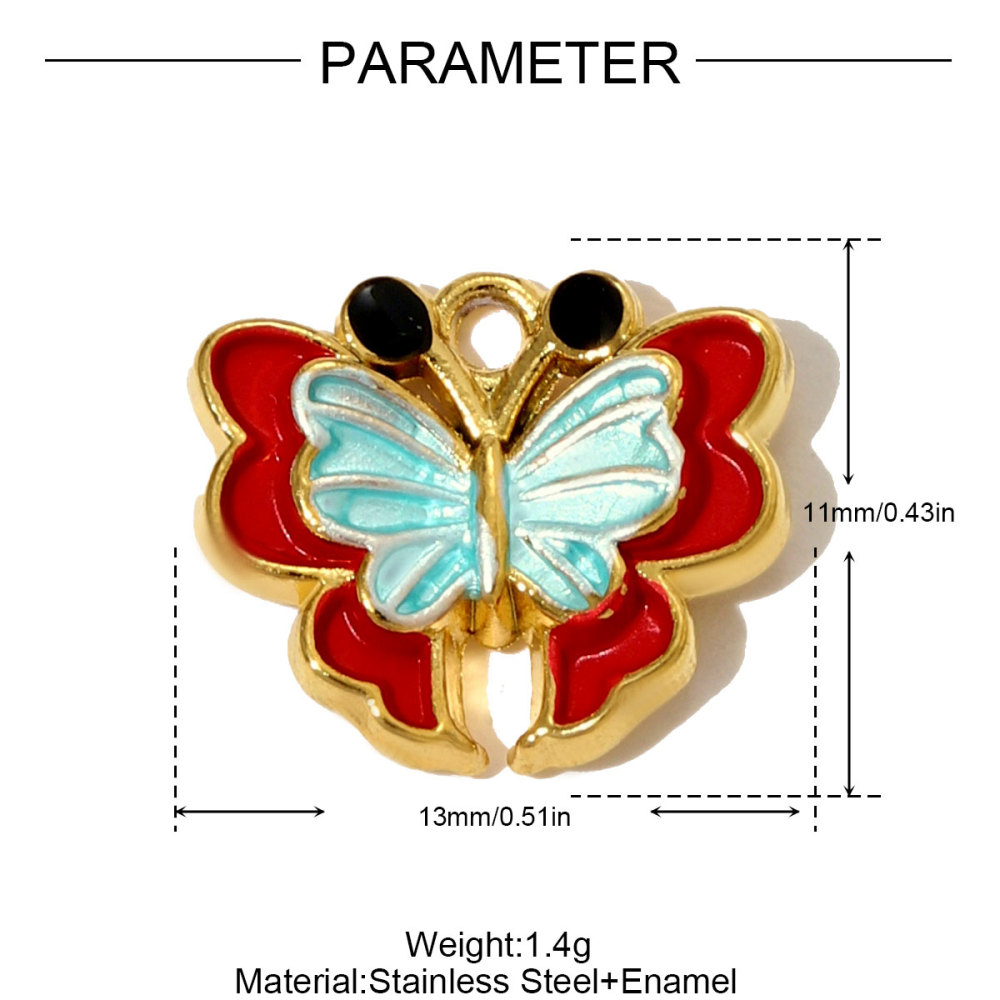 6pcs/pack French Retro Stainless Steel Enamel Butterfly Necklace Pendants Rhinestone Pearl  DIY Earring Charms Women Round Jewelry