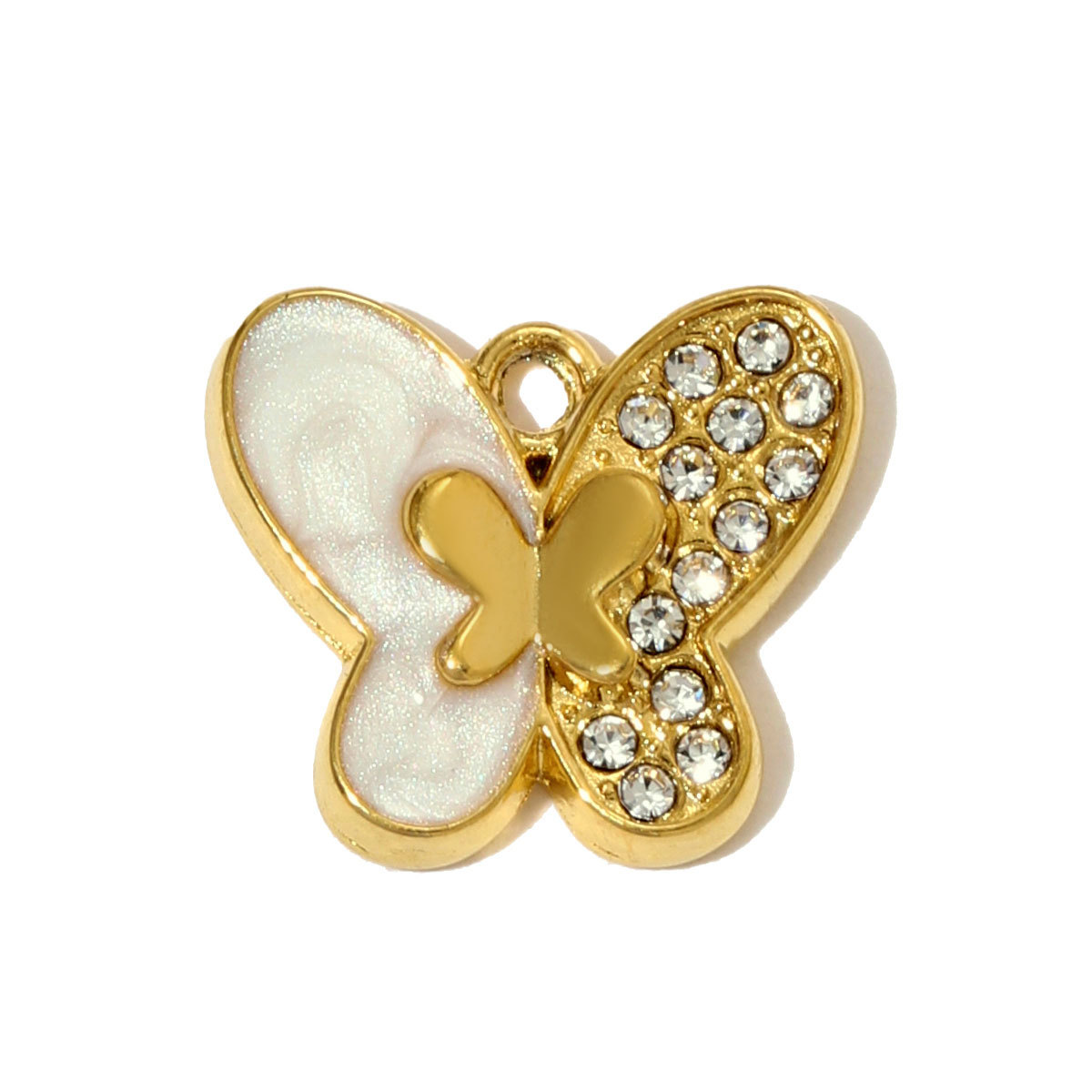 6pcs/pack French Retro Stainless Steel Enamel Butterfly Necklace Pendants Rhinestone Pearl  DIY Earring Charms Women Round Jewelry