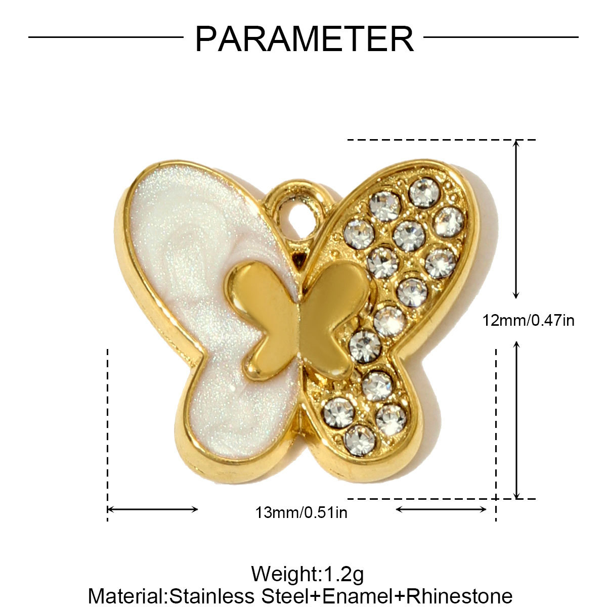 6pcs/pack French Retro Stainless Steel Enamel Butterfly Necklace Pendants Rhinestone Pearl  DIY Earring Charms Women Round Jewelry