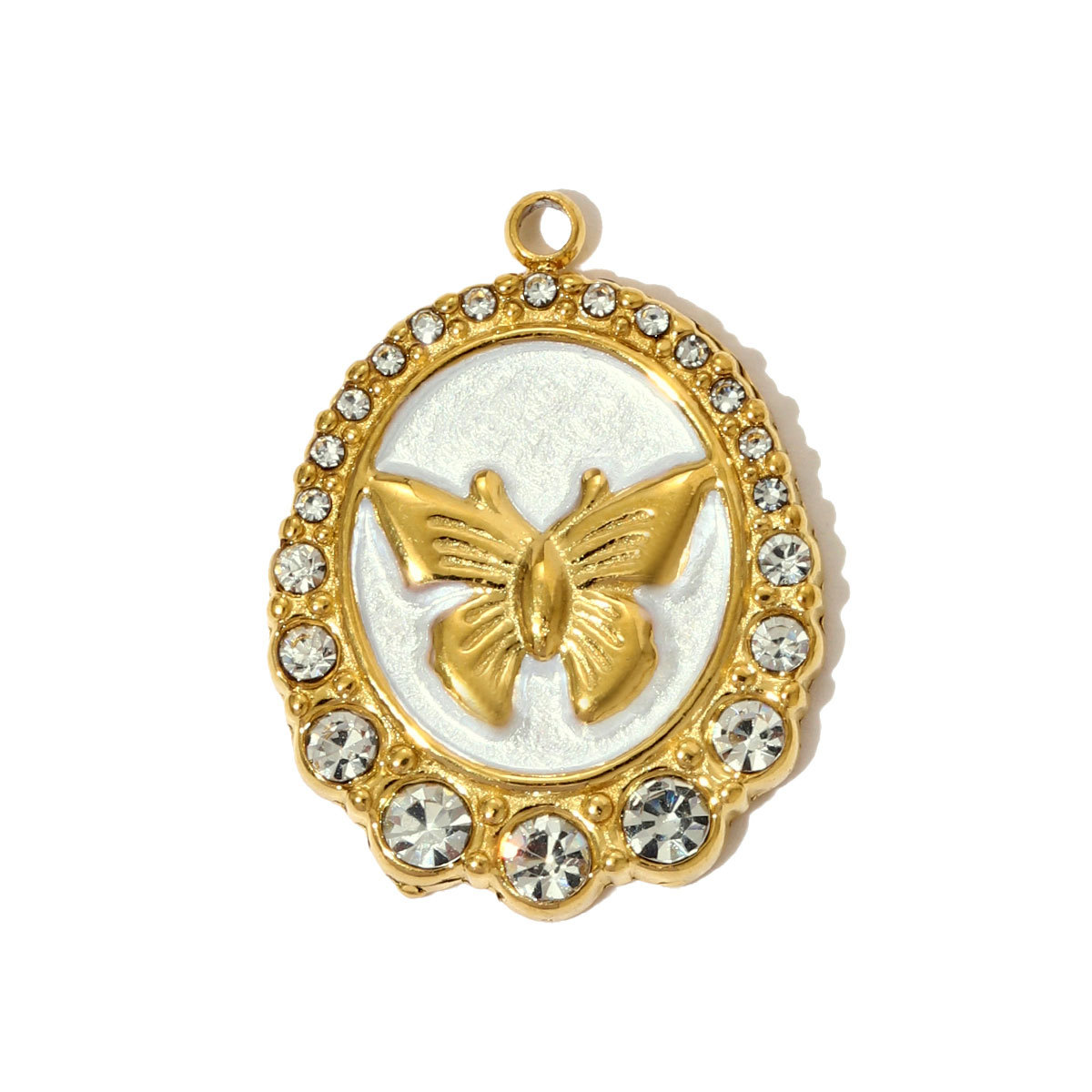 6pcs/pack French Retro Stainless Steel Enamel Butterfly Necklace Pendants Rhinestone Pearl  DIY Earring Charms Women Round Jewelry
