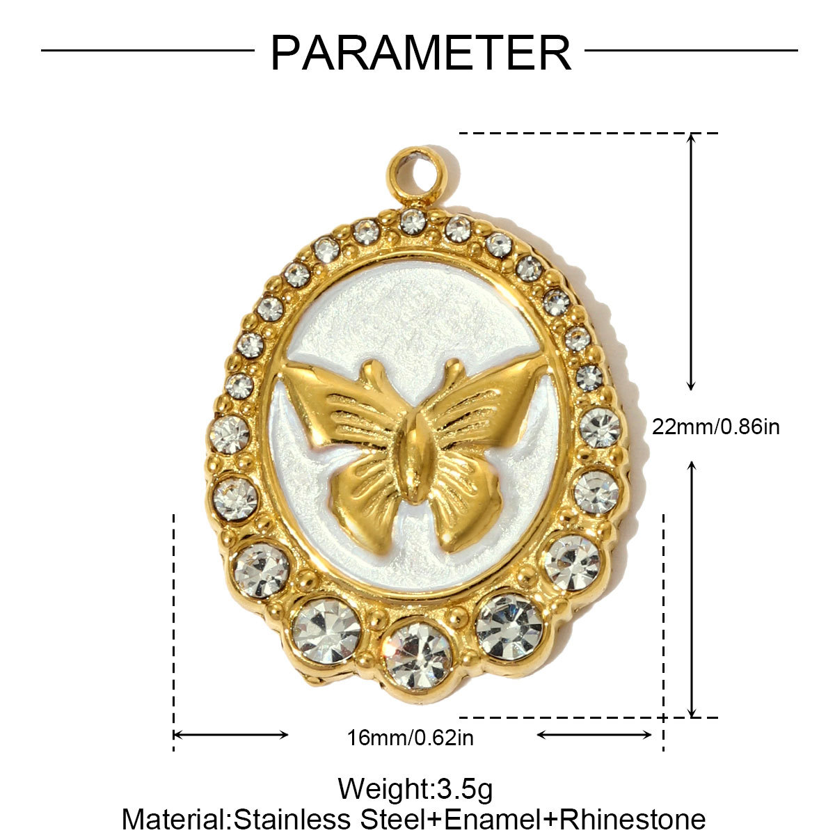 6pcs/pack French Retro Stainless Steel Enamel Butterfly Necklace Pendants Rhinestone Pearl  DIY Earring Charms Women Round Jewelry