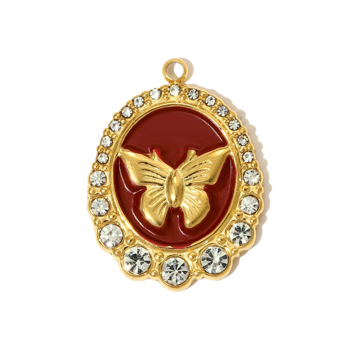 6pcs/pack French Retro Stainless Steel Enamel Butterfly Necklace Pendants Rhinestone Pearl  DIY Earring Charms Women Round Jewelry