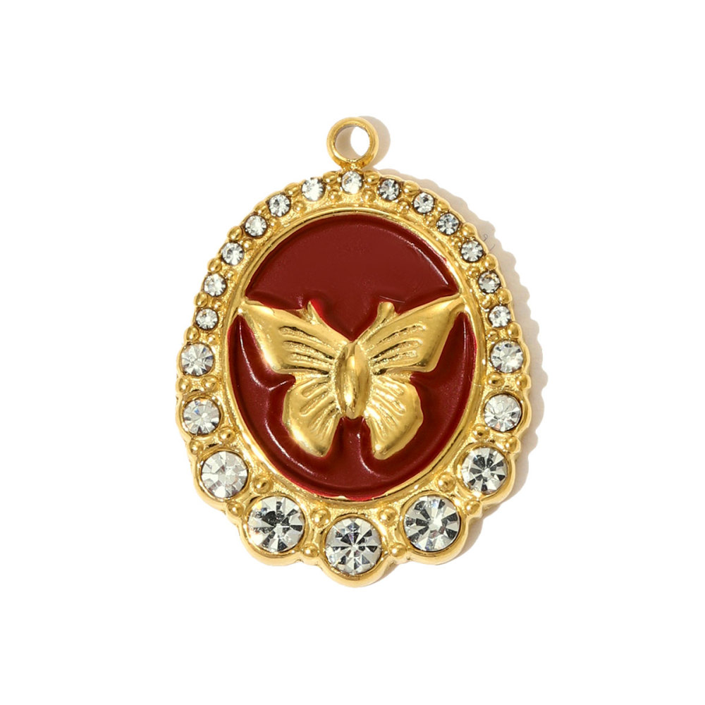 6pcs/pack French Retro Stainless Steel Enamel Butterfly Necklace Pendants Rhinestone Pearl  DIY Earring Charms Women Round Jewelry