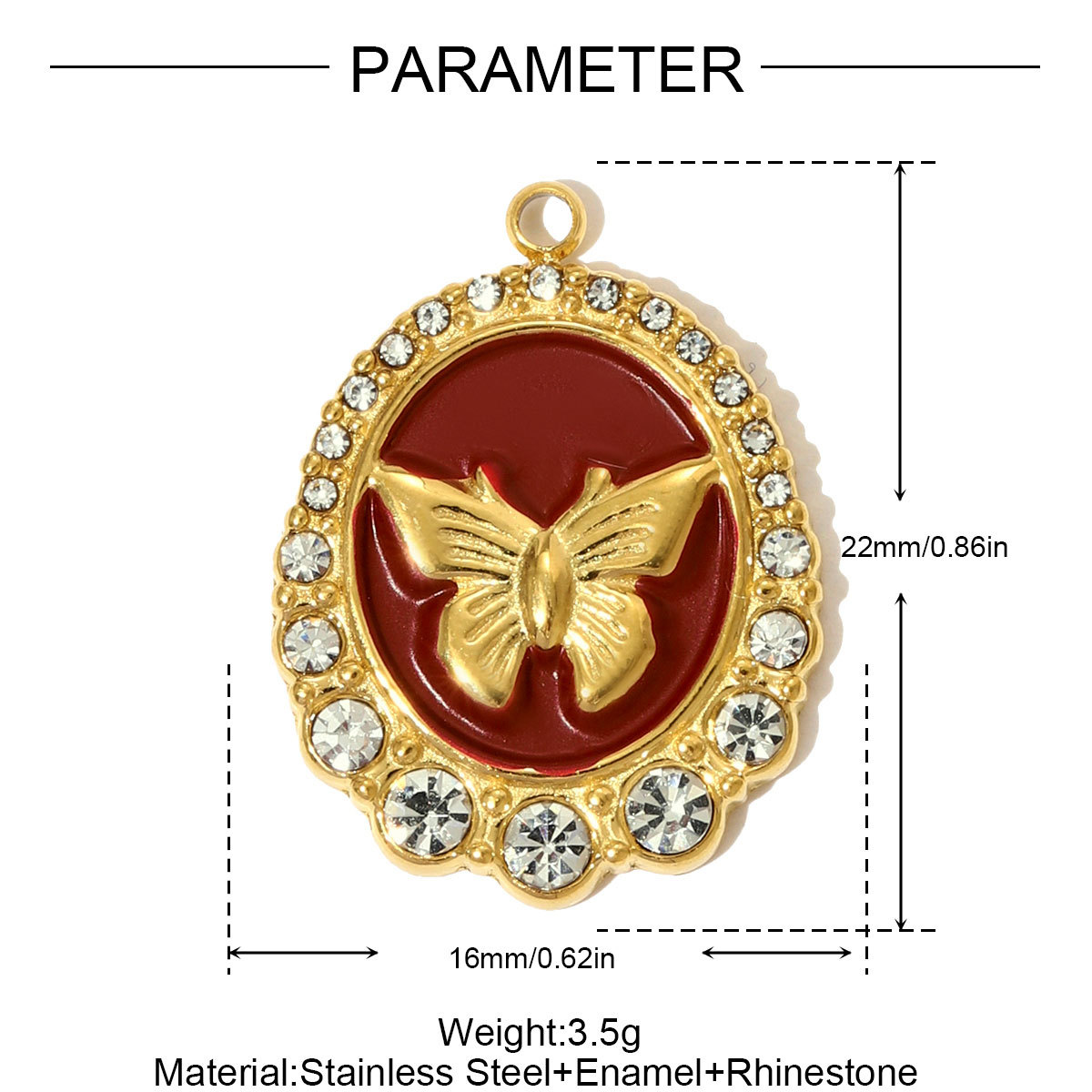 6pcs/pack French Retro Stainless Steel Enamel Butterfly Necklace Pendants Rhinestone Pearl  DIY Earring Charms Women Round Jewelry