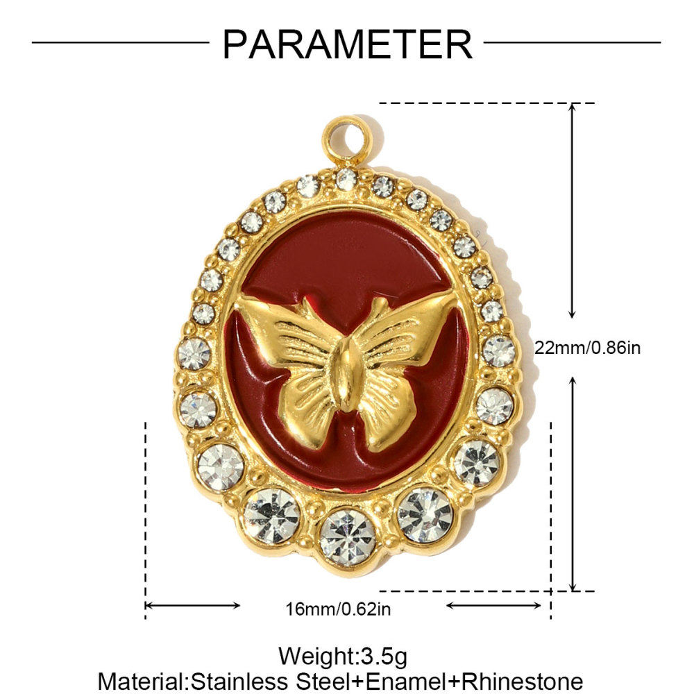 6pcs/pack French Retro Stainless Steel Enamel Butterfly Necklace Pendants Rhinestone Pearl  DIY Earring Charms Women Round Jewelry