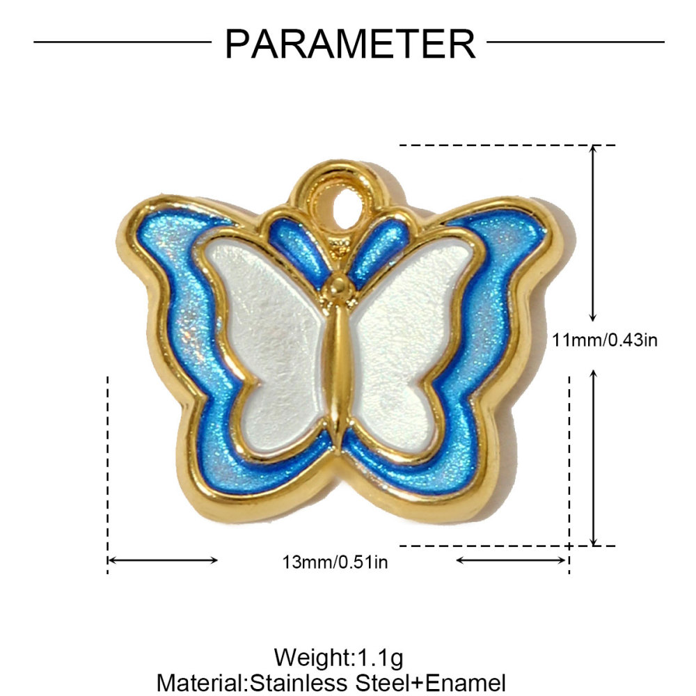 6pcs/pack  Stainless Steel Enamel Princess Dress Necklace Pendants Rainbow Butterfly Cherry DIY Earring Charms Women Star Jewelry