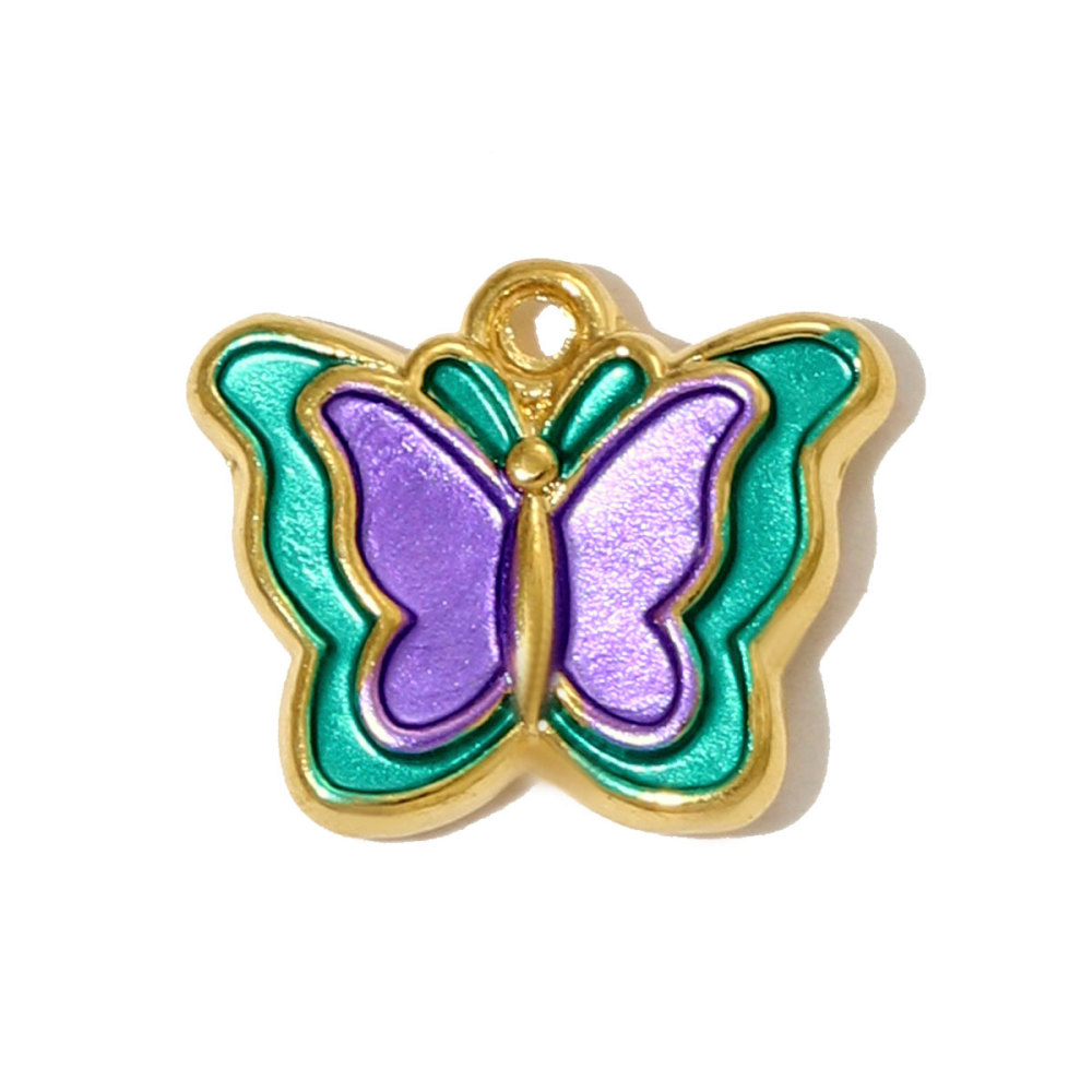 6pcs/pack  Stainless Steel Enamel Princess Dress Necklace Pendants Rainbow Butterfly Cherry DIY Earring Charms Women Star Jewelry