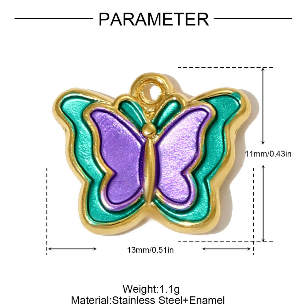 6pcs/pack  Stainless Steel Enamel Princess Dress Necklace Pendants Rainbow Butterfly Cherry DIY Earring Charms Women Star Jewelry