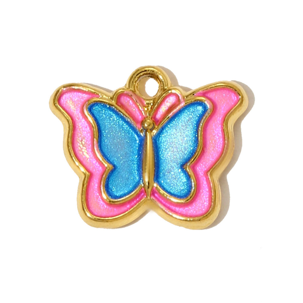 6pcs/pack  Stainless Steel Enamel Princess Dress Necklace Pendants Rainbow Butterfly Cherry DIY Earring Charms Women Star Jewelry