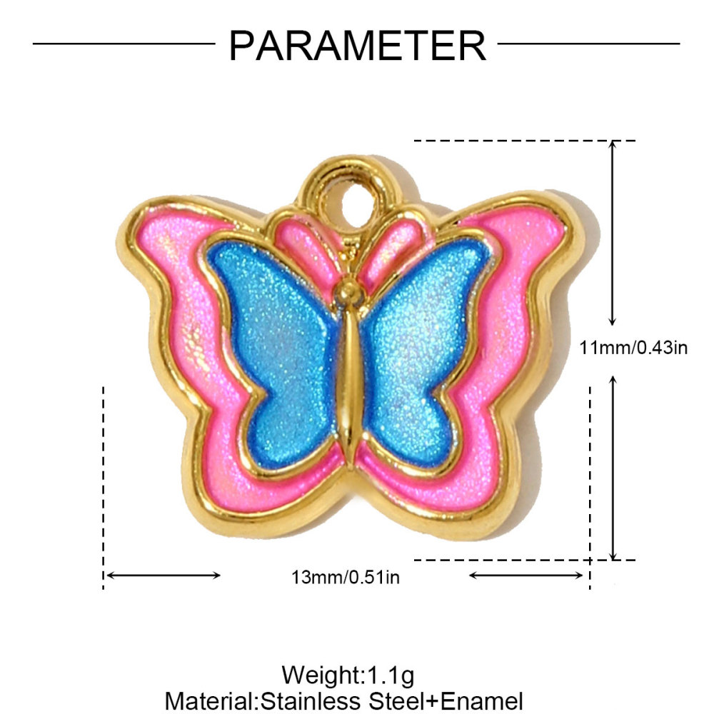 6pcs/pack  Stainless Steel Enamel Princess Dress Necklace Pendants Rainbow Butterfly Cherry DIY Earring Charms Women Star Jewelry