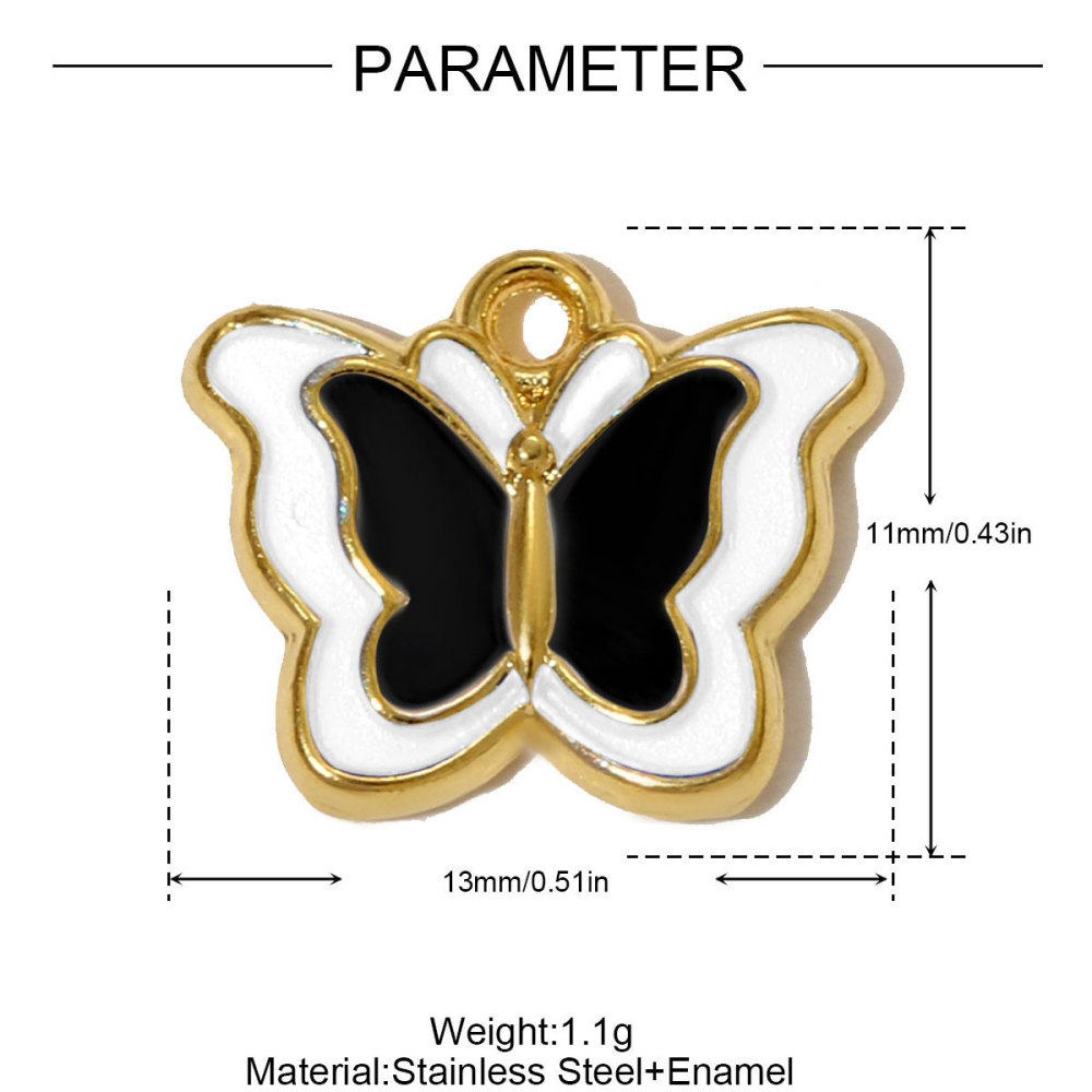 6pcs/pack  Stainless Steel Enamel Princess Dress Necklace Pendants Rainbow Butterfly Cherry DIY Earring Charms Women Star Jewelry