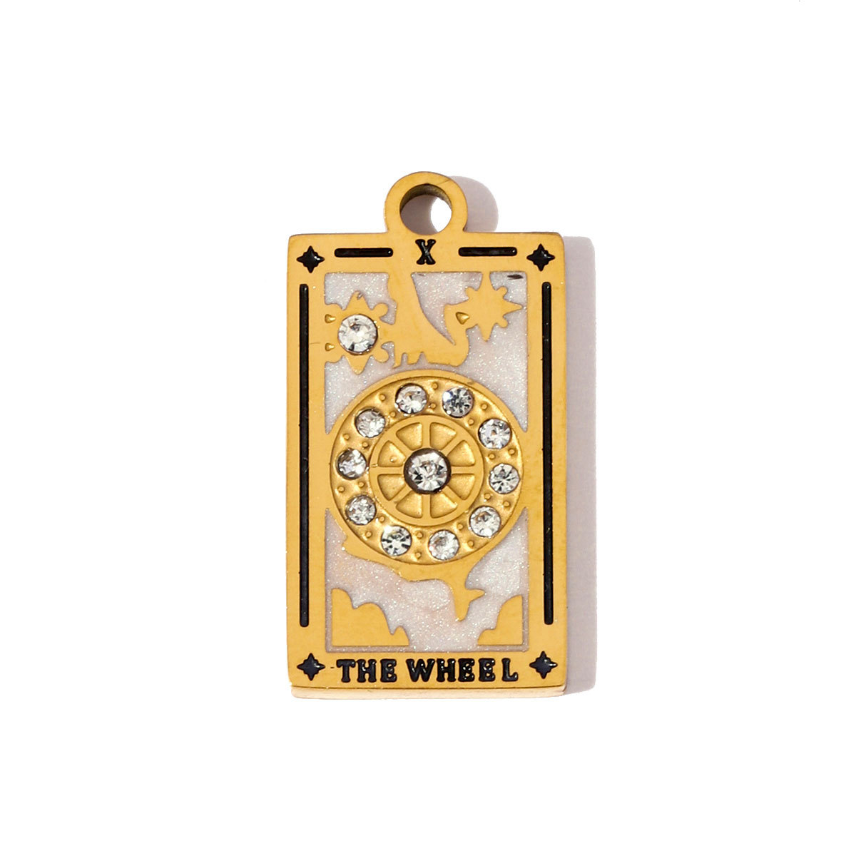 6pcs/pack Stainless Steel Enamel Tarot Cards Necklace Pendants Hourglass Eye Crown DIY Charms Women Moon Sun Star Jewelry