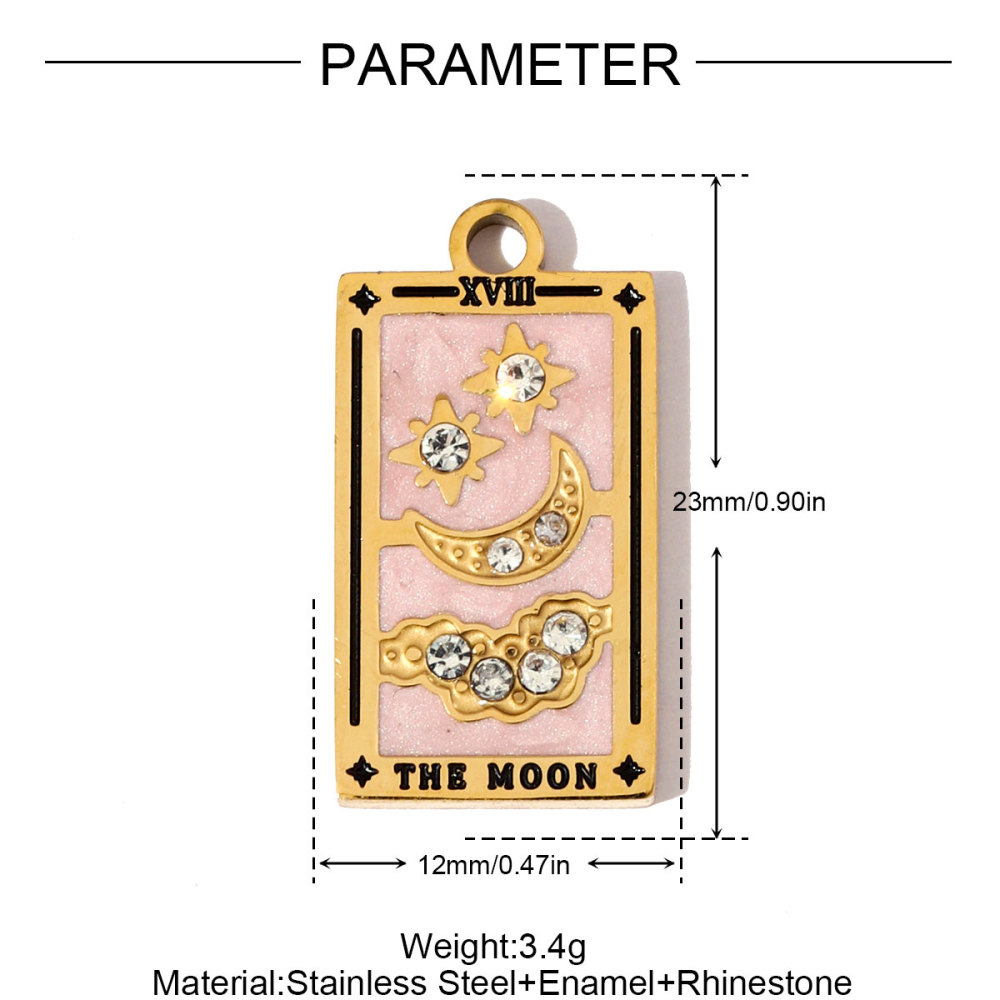 6pcs/pack Stainless Steel Enamel Tarot Cards Necklace Pendants Hourglass Eye Crown DIY Charms Women Moon Sun Star Jewelry