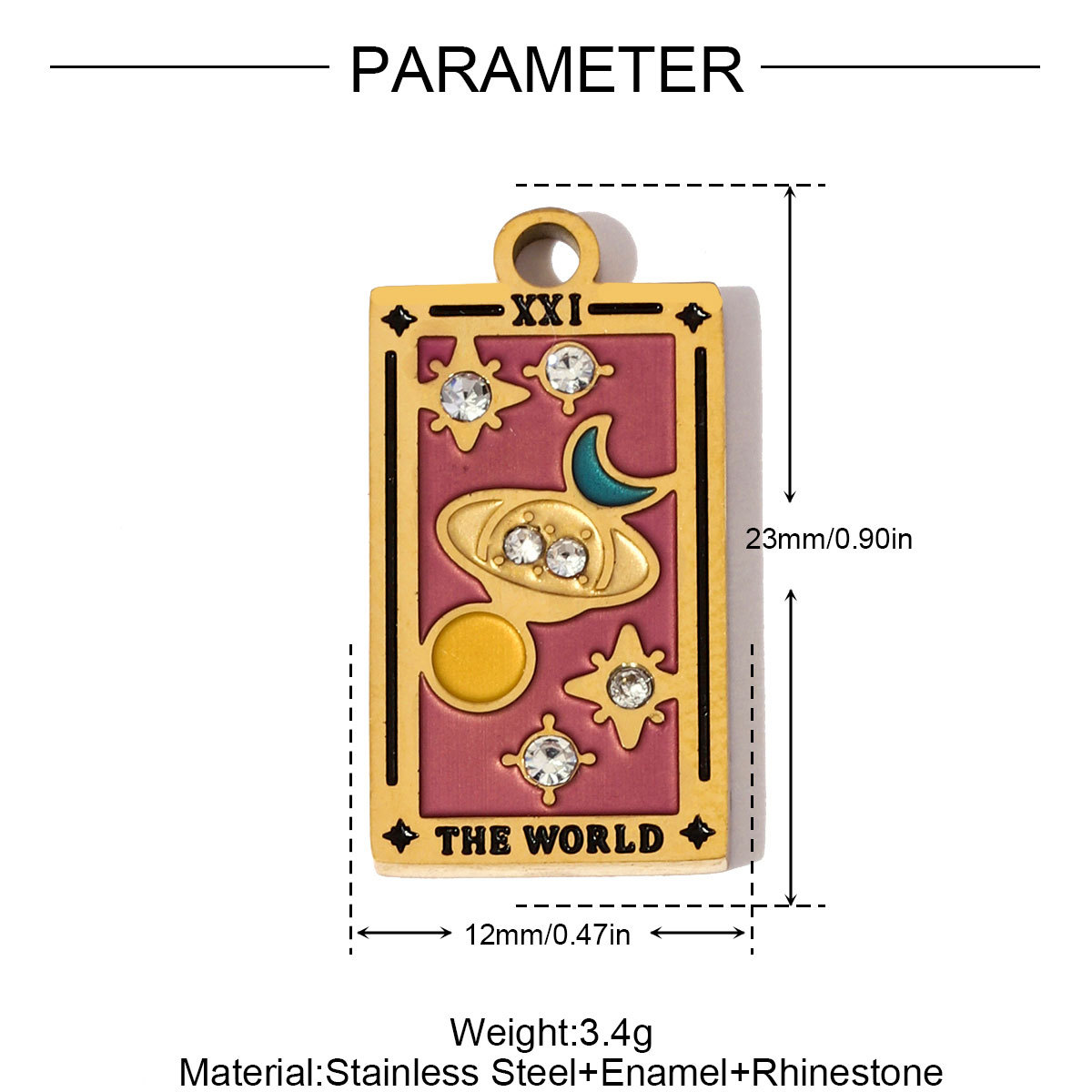6pcs/pack Stainless Steel Enamel Tarot Cards Necklace Pendants Hourglass Eye Crown DIY Charms Women Moon Sun Star Jewelry