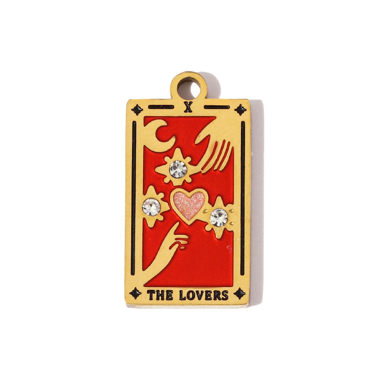 6pcs/pack Stainless Steel Enamel Tarot Cards Necklace Pendants Hourglass Eye Crown DIY Charms Women Moon Sun Star Jewelry