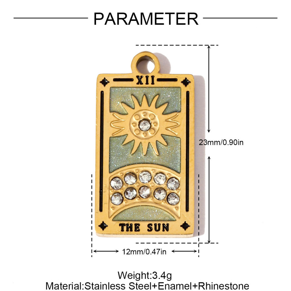 6pcs/pack Stainless Steel Enamel Tarot Cards Necklace Pendants Hourglass Eye Crown DIY Charms Women Moon Sun Star Jewelry
