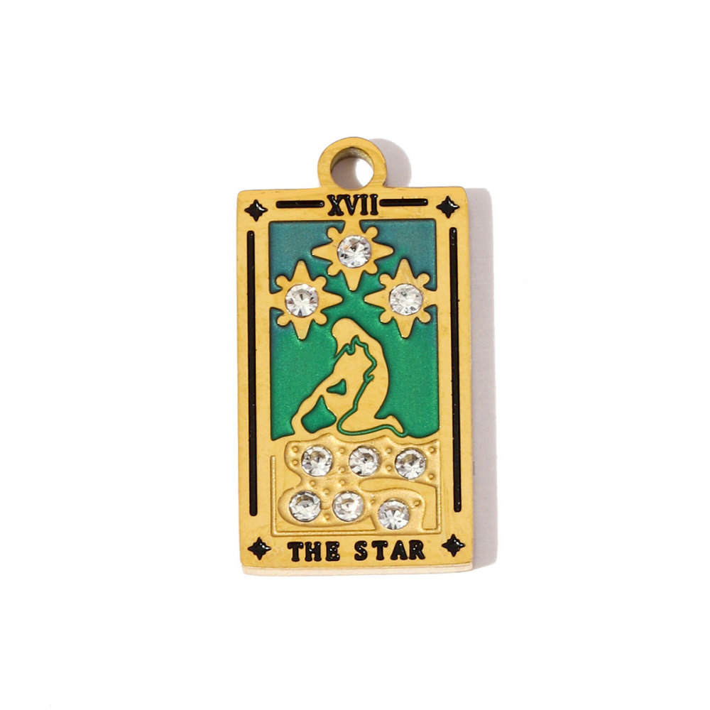 6pcs/pack Stainless Steel Enamel Tarot Cards Necklace Pendants Hourglass Eye Crown DIY Charms Women Moon Sun Star Jewelry