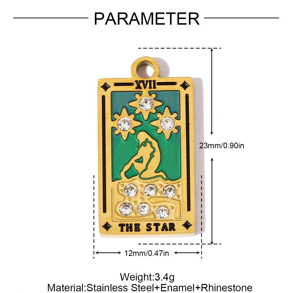 6pcs/pack Stainless Steel Enamel Tarot Cards Necklace Pendants Hourglass Eye Crown DIY Charms Women Moon Sun Star Jewelry