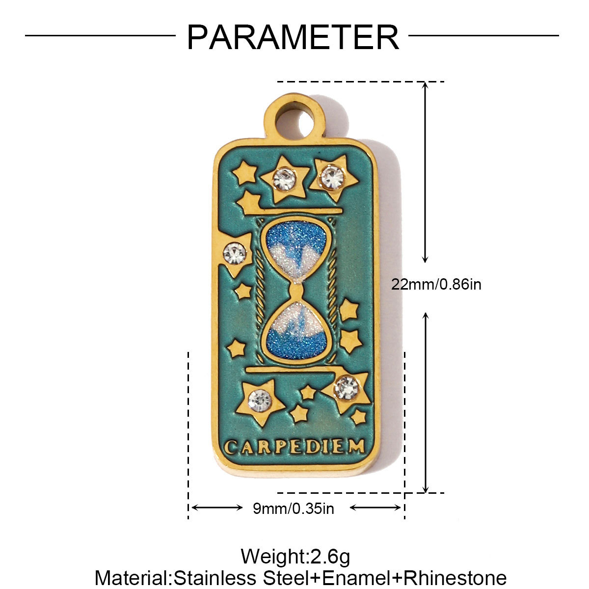 6pcs/pack Stainless Steel Enamel Tarot Cards Necklace Pendants Hourglass Eye Crown DIY Charms Women Moon Sun Star Jewelry