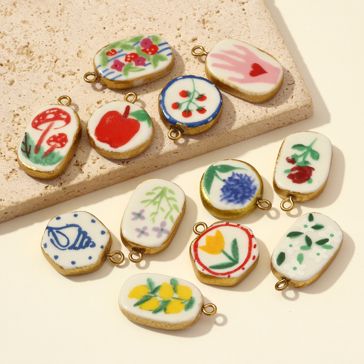 6pcs/pack Stainless Steel Colored Ceramic Dandelion Necklace Pendants Flower Mushroom Leaf DIY Charms Women Chili Apple Jewelry