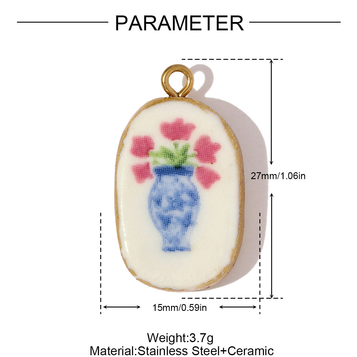 6pcs/pack Stainless Steel Colored Ceramic Boot Necklace Pendants Clover Rose Pear DIY Charms Women Flower Vase Heart Jewelry