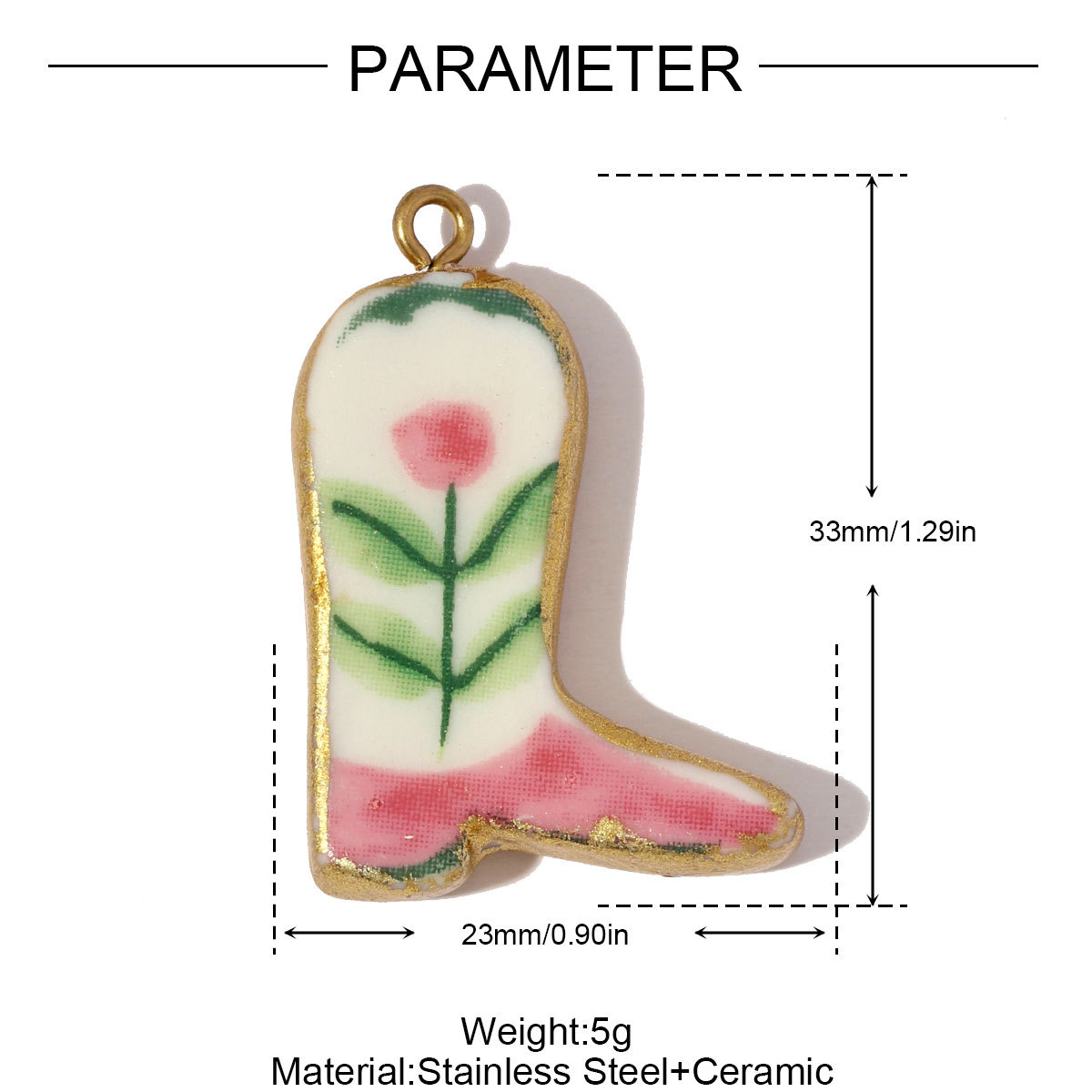 6pcs/pack Stainless Steel Colored Ceramic Boot Necklace Pendants Clover Rose Pear DIY Charms Women Flower Vase Heart Jewelry