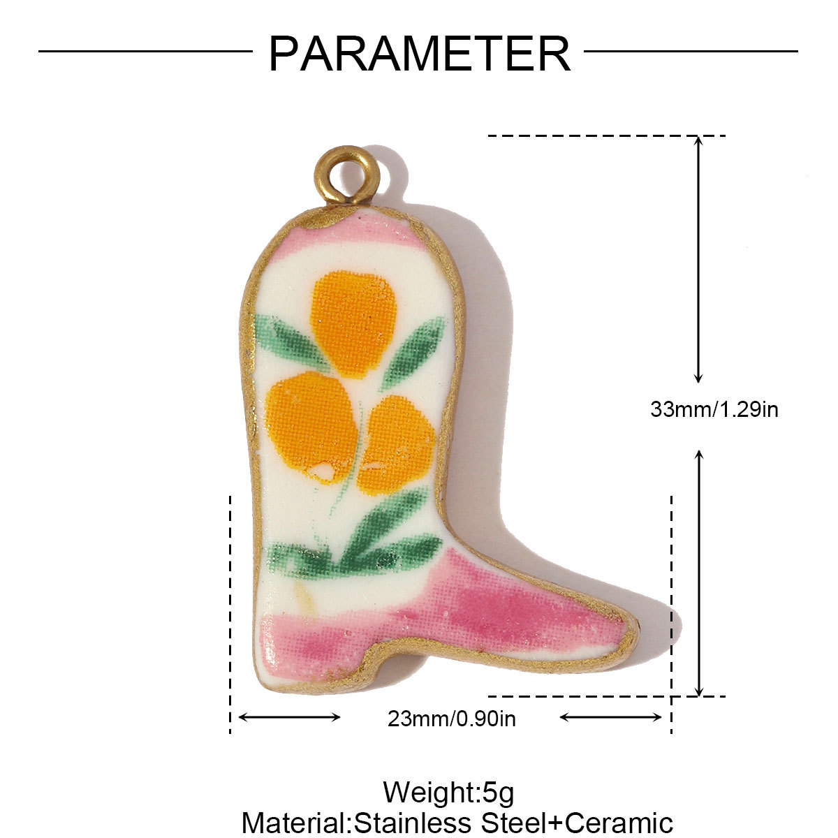 6pcs/pack Stainless Steel Colored Ceramic Boot Necklace Pendants Clover Rose Pear DIY Charms Women Flower Vase Heart Jewelry