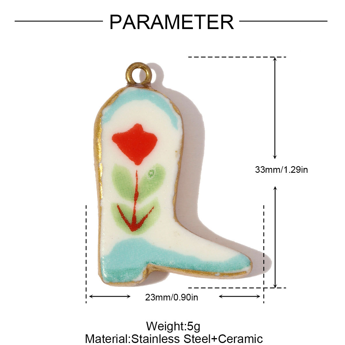 6pcs/pack Stainless Steel Colored Ceramic Boot Necklace Pendants Clover Rose Pear DIY Charms Women Flower Vase Heart Jewelry