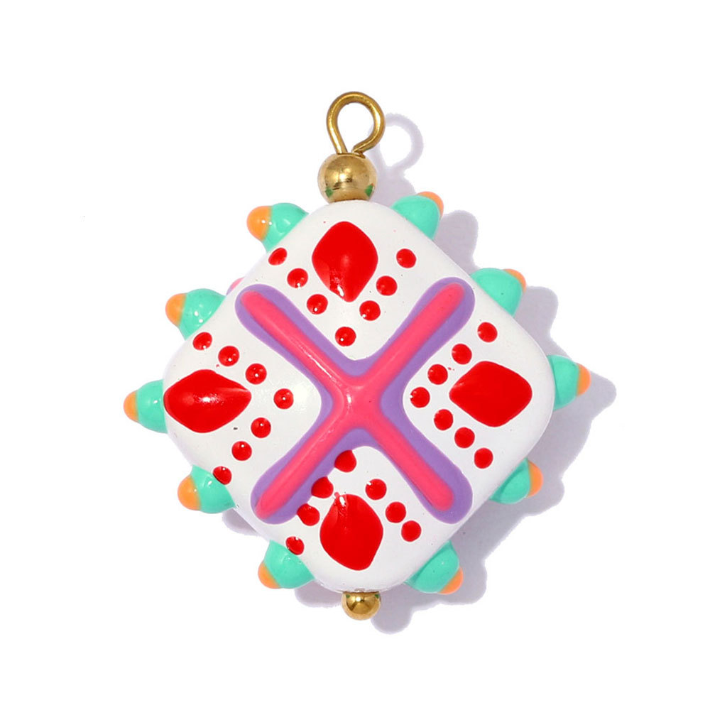 6pcs/pack Stainless Steel Coloured Glaze Polka Dot DIY Earring Charms Flower Square Necklace Pendant Woman Spring Jewelry
