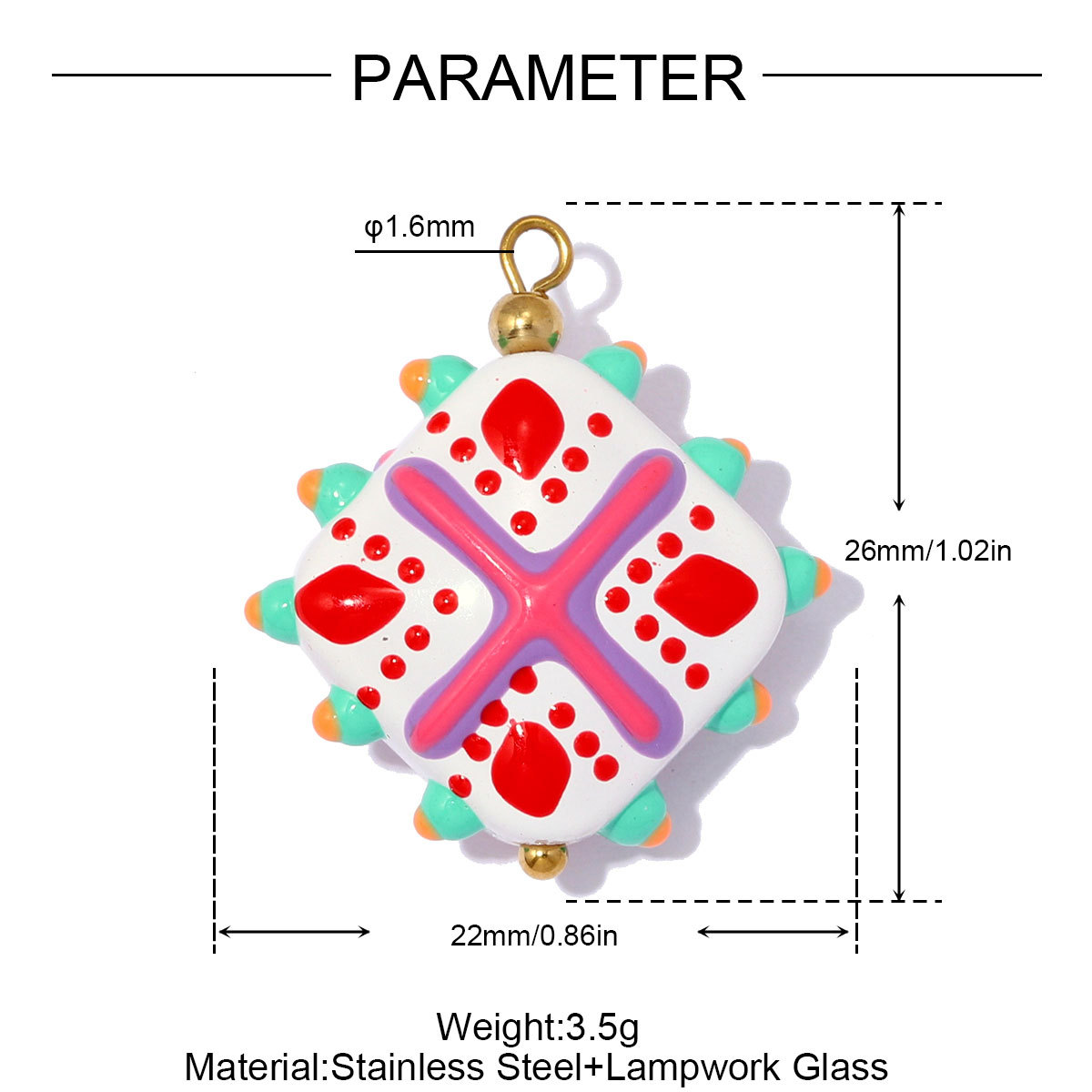 6pcs/pack Stainless Steel Coloured Glaze Polka Dot DIY Earring Charms Flower Square Necklace Pendant Woman Spring Jewelry
