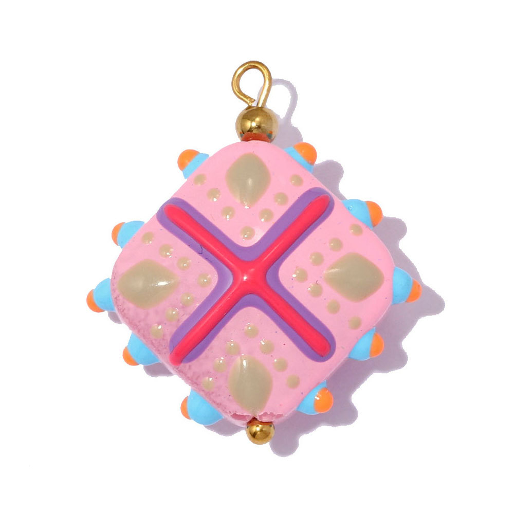 6pcs/pack Stainless Steel Coloured Glaze Polka Dot DIY Earring Charms Flower Square Necklace Pendant Woman Spring Jewelry