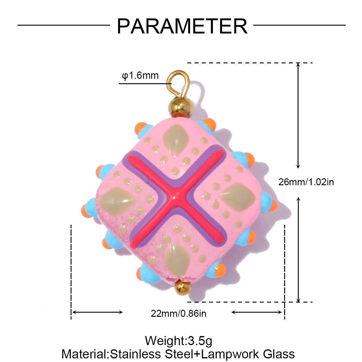 6pcs/pack Stainless Steel Coloured Glaze Polka Dot DIY Earring Charms Flower Square Necklace Pendant Woman Spring Jewelry