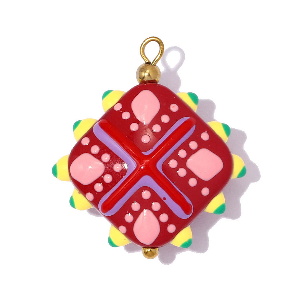 6pcs/pack Stainless Steel Coloured Glaze Polka Dot DIY Earring Charms Flower Square Necklace Pendant Woman Spring Jewelry