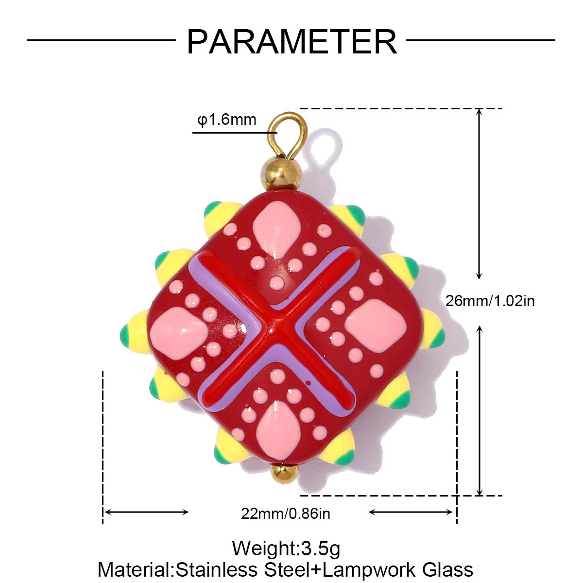 6pcs/pack Stainless Steel Coloured Glaze Polka Dot DIY Earring Charms Flower Square Necklace Pendant Woman Spring Jewelry