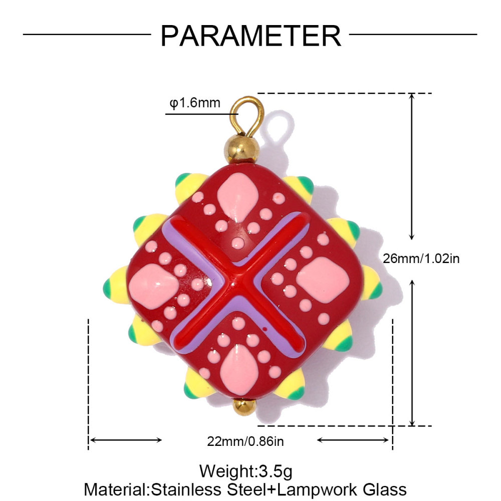6pcs/pack Stainless Steel Coloured Glaze Polka Dot DIY Earring Charms Flower Square Necklace Pendant Woman Spring Jewelry