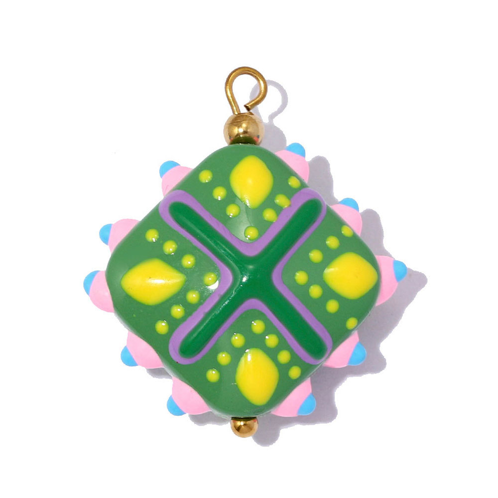 6pcs/pack Stainless Steel Coloured Glaze Polka Dot DIY Earring Charms Flower Square Necklace Pendant Woman Spring Jewelry