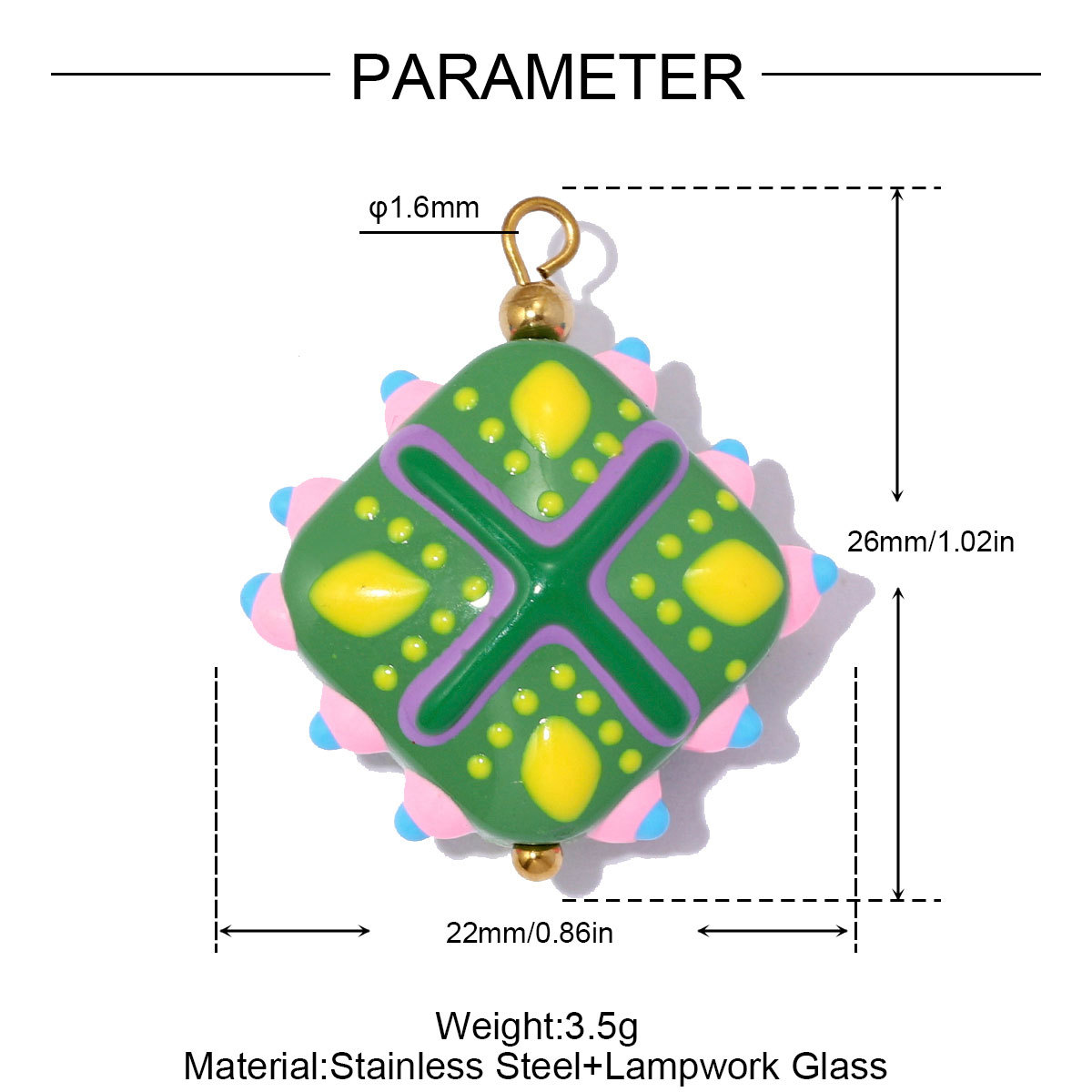 6pcs/pack Stainless Steel Coloured Glaze Polka Dot DIY Earring Charms Flower Square Necklace Pendant Woman Spring Jewelry