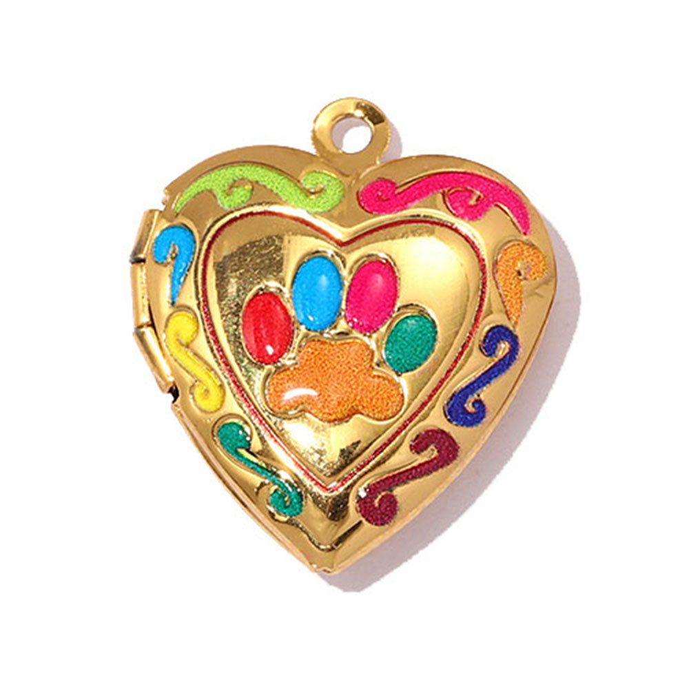 6pcs/pack Stainless Steel Colorful Cat Paw Locket Charms Love Mom Heart Picture Box Necklace Pendant Woman Mother's Gift Jewelry