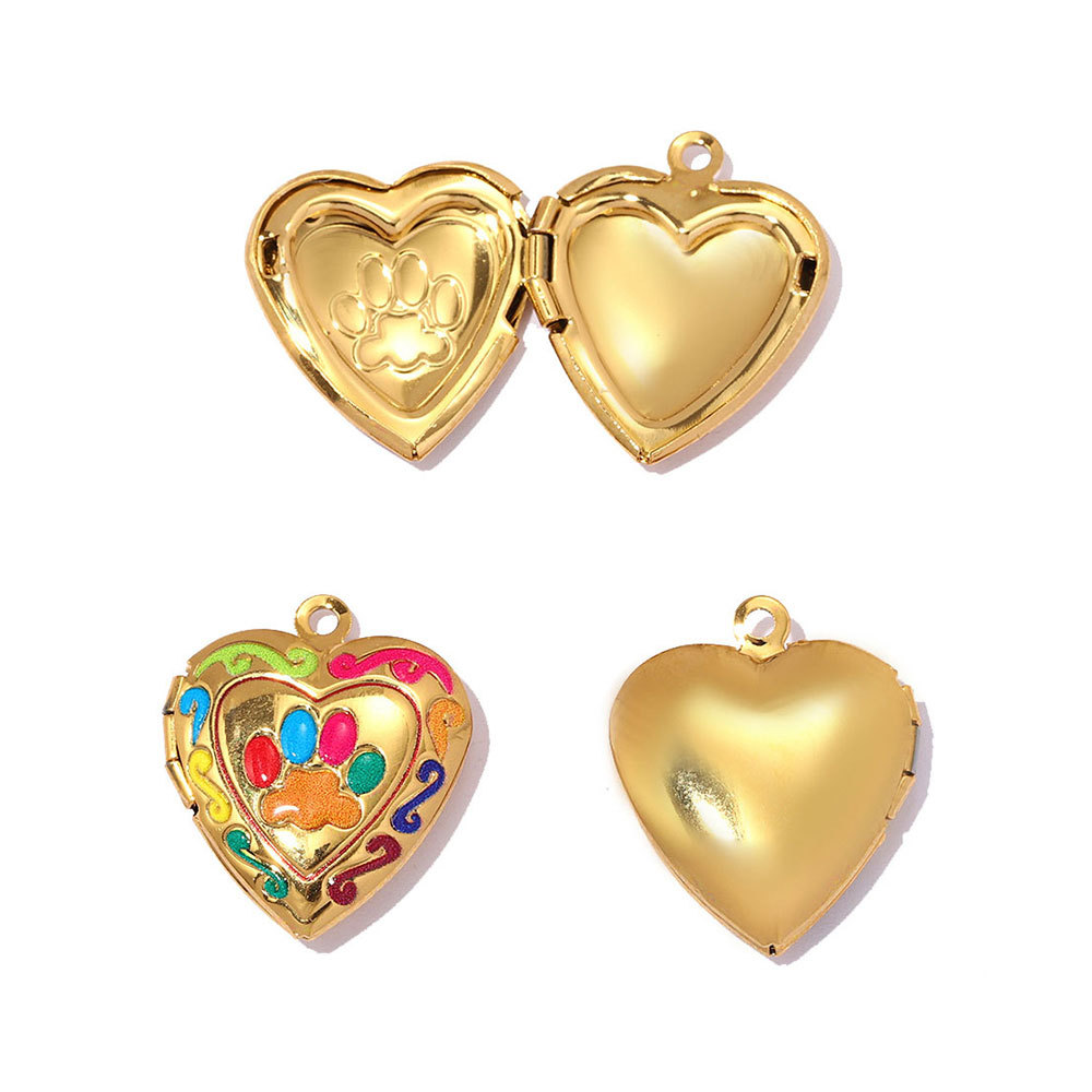 6pcs/pack Stainless Steel Colorful Cat Paw Locket Charms Love Mom Heart Picture Box Necklace Pendant Woman Mother's Gift Jewelry
