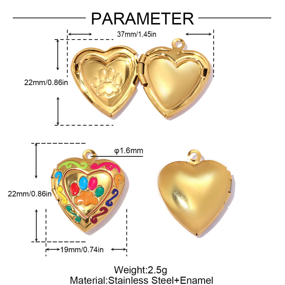 6pcs/pack Stainless Steel Colorful Cat Paw Locket Charms Love Mom Heart Picture Box Necklace Pendant Woman Mother's Gift Jewelry